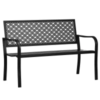 Outsunny Banco de Jardim de Aço Banco de Exterior de 2 Lugares com Encosto Decorativo 127x63x83cm Preto(m-11)