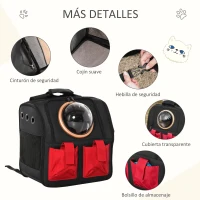 PawHut Mochila com Visor para Gatos Mochila de Transporte para Animais de Estimação Dobrável 38x24x38 cm Preto e Vermelho(m-7)