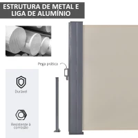 Outsunny Toldo Lateral Retrátil 600x160cm Toldo de Privacidade Extensível com Ângulo Ajustável e Proteção UV+50 para Jardim Balção Terraço Bege(m-5)
