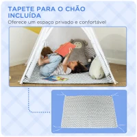 HOMCOM Tenda Tipi para Crianças acima de 3 Anos Tenda Infantil de Madeira Portátil com Janela Almofada e Bolsa de Transporte para Interiores e Exteriores 120x120x155cm Cinza(m-6)