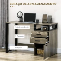 HOMCOM Secretária Mesa de Computador com Armário 2 Gavetas e Estrutura de Metal 119,5x56x76,8cm Marrom(m-5)