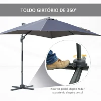 HOMCOM Chapéu de Sol de Jardim 245x245x248cm Chapéu de Sol Excêntrico com Rotação 360° Inclinação de 5 Níveis com Manivela e Ventilação para Pátio Terraço Cinza(m-4)