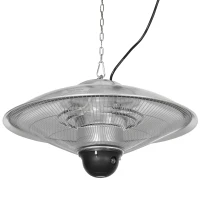 Outsunny Aquecedor de Jardim Elétrico 1010W/1200W Infravermelho com Controlo Remoto 2 Níveis de Calor Proteção IP44 Ø58,5x33cm Prata(m-10)