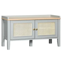 HOMCOM Sapateira para 6 Pares de Sapatos com 2 Portas de Vime e Prateleira Ajustável Sapateira Estilo Cannage 80x35x45cm Cinza(m-9)