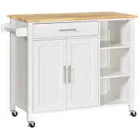 HOMCOM Carrinho de Cozinha com Rodas 1 Gaveta 2 Portas 3 Prateleiras Abertas e Barra lateral 107,5x48x89cm Branco(m-10)