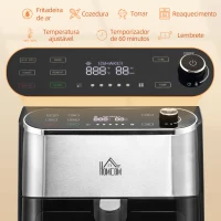 HOMCOM Fritadeira sem Óleo 4 em 1 1350W com 3 Programas Ecrã LED Tátil Temperatura Ajustável e Cesta Antiaderente 31x37,5x32cm Preto(m-7)
