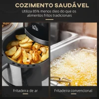 HOMCOM Fritadeira sem Óleo 4L Fritadeira de Ar Quente 1300W com 12 Programas Tela LED Tátil Temperatura Ajustável Temporizador e Cesta Antiaderente 34,2x25,6x31,8cm Preto(m-5)