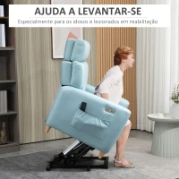 HOMCOM Poltrona Relax Reclinável Poltrona Levanta Pessoas Estofada em Microfibra com Reclinação 143° USB Apoio para a Cabeça Ajustável Apoio para os Pés e Bolso Lateral Carga Máxima 150kg 81x91x103 cm Azul(m-4)