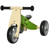 AIYAPLAY Bicicleta sem Pedais de Madeira 2 em 1 Triciclo Infantil com Assento Ajustável de 22-26cm  60x38x38cm Verde(m-10)