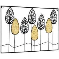 HOMCOM Decoração de Parede de Metal 3D Folhas de Abeto Arte de Parede Suspensa 40x60cm Preto e Amarelo(m-10)