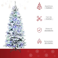 HOMCOM Árvore de Natal 210 cm com 250 Luzes LED Árvore de Natal Nevada com 829 Ramos e Base Dobrável Ø112x210 cm Verde(m-6)