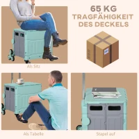 HOMCOM Winkelwagen Winkeltrolley, Trapklimmer, Opvouwbaar, Telescoopgreep, tot max. 65 Kg Belastbaar, Groen(m-6)