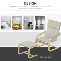 HOMCOM Loungesessel mit Hocker, Bezug in Leinenoptik, Holzrahmen, bis 120 kg, Cremeweiß/Natur(m-7)