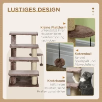 PawHut Huisdierentrap met Krabpaal - 4 Levels voor Dieren tot 5 kg - 60x40x64cm - Bruin(m-5)