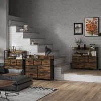 HOMCOM Ladenkast, Dressoir met 7 Stoffen Laden, Industrieel Ontwerp, Stalen Frame, 98x29x85cm, Bruin/Zwart(m-8)