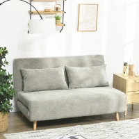 HOMCOM Schlafsofa, Gästebett, 3-fach verstellbare Rückenlehne, Leinenoptik, bis 120 kg, 141 x 90 x 81 cm, Grau(m-2)
