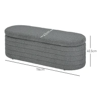 HOMCOM Bedbank met opbergruimte, Teddy-Fleece, 116x41x40,5cm, Lichtgrijs(m-3)