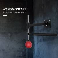 HOMCOM Bokskader met Speedball & Reflexstaaf, Wandmontage, Hoogteverstelbaar, Zwart/Rood(m-5)