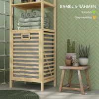 HOMCOM Badkamerrek met Wasmand, 3 Planken, Bamboe Frame, 44x33x160cm, Natuur(m-6)