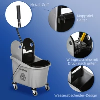HOMCOM Dweilwagen met Moppers, 36L, Waterscheiding, 4 Wielen, Zwart/Grijs(m-6)