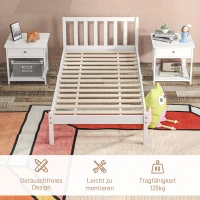 HOMCOM Eenpersoonsbed Frame, Hoofdbord & Lattenbodem, 26cm Opslagruimte onder Bed, Grenenhoud, 208x96x70 cm, Wit(m-5)