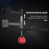 HOMCOM Bokskader met Speedball & Reflexstaaf, Wandmontage, Hoogteverstelbaar, Zwart/Rood(m-6)