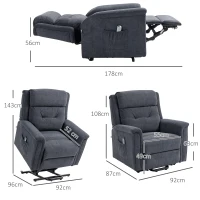 HOMCOM Relaxfauteuil Sta-op Hulp Seniorenfauteuil, incl. Afstandsbediening, 92 cm x 87 cm x 108 cm, Donkergrijs(m-3)