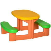 Outsunny Tavolo da Picnic per 2 Bambini di 3-6 Anni con 2 Panche, per Esterno e Interno, Multicolore(m-1)