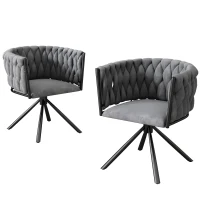 Ensemble de 2 Chaises de Bureau en Velours avec Pivotantes à 360°, Design Ergonomique, Chaises Rembourrées avec Structure en Métal, Gris(m-2)