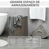 HOMCOM Cesto de Roupa de Bambu Capacidade de 55L Cesto para Roupa Suja com Tampa e Bolsa Amovível 38x38x57 cm Cinza(m-4)