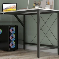 HOMCOM Secretária em Forma de L Secretária para Escritório com Estrutura de Metal Secretária de Canto 150x150x76 cm Branco e Preto(m-9)