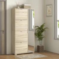 HOMCOM Scarpiera con Specchio per 16 Paia di Scarpe, 4 Cassetti a Ribalta e 2 Armadietti, 82x30x168cm, Rovere(m-2)