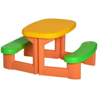 Outsunny Tavolo da Picnic per 2 Bambini di 3-6 Anni con 2 Panche, per Esterno e Interno, Multicolore(m-10)