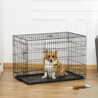 PawHut Lot de 2 cages pour chiens caisse de transport pliante pour chien en acier noir 92 x 57 x 62,5 cm(m-2)