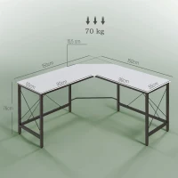 HOMCOM Secretária em Forma de L Secretária para Escritório com Estrutura de Metal Secretária de Canto 150x150x76 cm Branco e Preto(m-3)