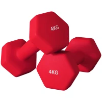 SPORTNOW Set de 2 Greutăți Hexagonale, Gantere cu Prindere Antiderapantă pentru Antrenament de Fitness, 2x4 kg,19x9x9 cm, Roșu(m-10)