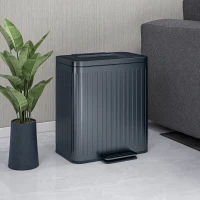 HOMCOM 40L Dual Compartment Rubbish Bin, with Soft-Close Lid - Black(m-2)