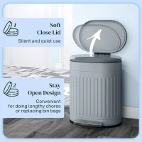 HOMCOM 20L Metal Kitchen Bin, with Soft-Close Lid - Grey(m-5)