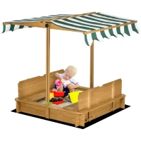 Outsunny Wooden Sandpit with Adjustable Canopy Light Brown(m-1)