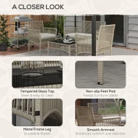 Outsunny Set de Grădină cu 2 Fotolii de Exterior, Canapea și Măsuță, 56x56x80 cm, Kaki(m-6)