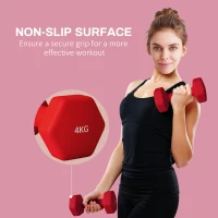 SPORTNOW Set de 2 Greutăți Hexagonale, Gantere cu Prindere Antiderapantă pentru Antrenament de Fitness, 2x4 kg,19x9x9 cm, Roșu(m-6)