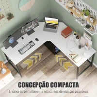 HOMCOM Secretária em Forma de L Secretária para Escritório com Estrutura de Metal Secretária de Canto 150x150x76 cm Branco e Preto(m-4)