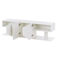 Modern LED TV Unit for Up to 65-inch TV,  Entertainment Cabinet with 3 Cabinets and 2 Open Shelves, 140x30x38.2 cm, White(m-8)