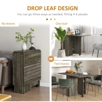 HOMCOM Folding Dining Table, Drop Leaf Table for Small Spaces with 2-tier Shelves, Small Kitchen Table with Rolling Casters, Grey(m-4)