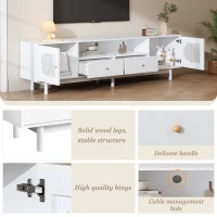 Modern TV Stand with 2 Rattan Doors and 2 Storage Drawers, Cable Management, TV Cabinet for Bedroom, Living Room, 180x40x56 cm, White(m-5)