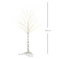 HOMCOM Árvore de Bétula com 96 Luzes LED IP44 Branco Quente Ramos Flexíveis Árvore de Decoração 22x22x150cm Branco(m-3)