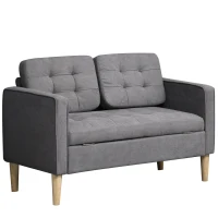HOMCOM Modern 2 Seater Sofa with Hidden Storage, 117cm Tufted Cotton Couch with Wood Legs, Compact Loveseat for Living Room, Kitchen, Grey(m-1)
