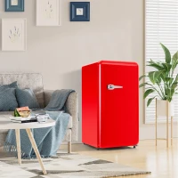 Réfrigérateur Portable à Une Porte avec Mini Congélateur, Capacité Totale de 91 Litres, Consommation Annuelle de 85 kWh, Lumière LED, 48x51x87,5 cm, Rouge(m-1)