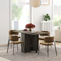 HOMCOM Folding Dining Table, Drop Leaf Table for Small Spaces with 2-tier Shelves, Small Kitchen Table with Rolling Casters, Grey(m-2)