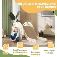AIYAPLAY Scivolo per Bambini da Interno 3 in 1 con Canestro e Design a Elefante, Età 1-3 Anni, Bianco Crema(m-8)